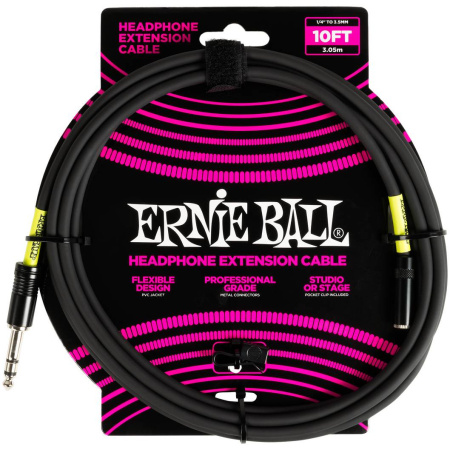 P06422 Удлинитель для наушников 1/4 to 3.5мм 3,05 м, черный.  Ernie Ball