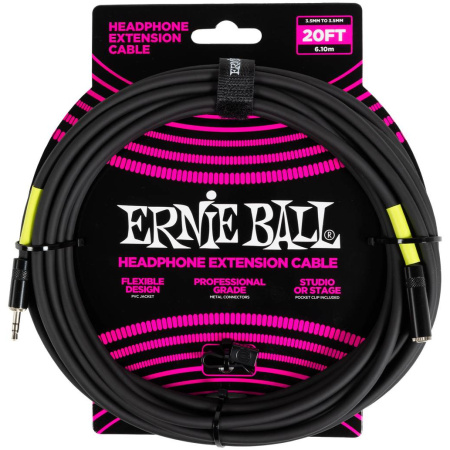 P06425 Удлинитель для наушников 3.5мм to 3.5мм,  6,1 м, черный.  Ernie Ball