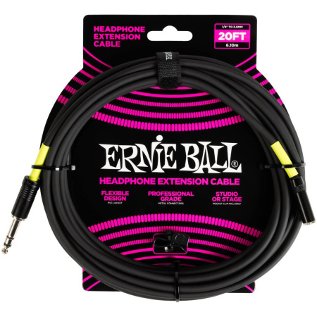 P06423 Удлинитель для наушников 1/4 to 3.5мм 6,1 м, черный.  Ernie Ball