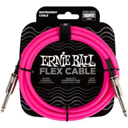 P06413 Kабель инструментальный Flex, прямой - прямой джеки, 3 метра, розовый. Ernie Ball
