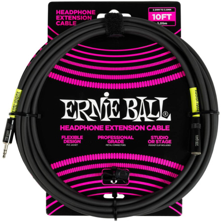 P06424 Удлинитель для наушников 3,5мм to 3.5мм 3,05 м, черный.  Ernie Ball