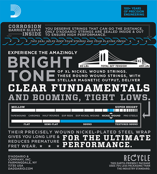 EXL165 XL NICKEL WOUND Струны для бас-гитары Long Regular Ligth Top Medium Bottom 45-105 D`Addario