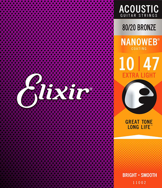 11002 NANOWEB Струны для акустической гитары, Extra Light, бронза 80/20, 10-47, Elixir