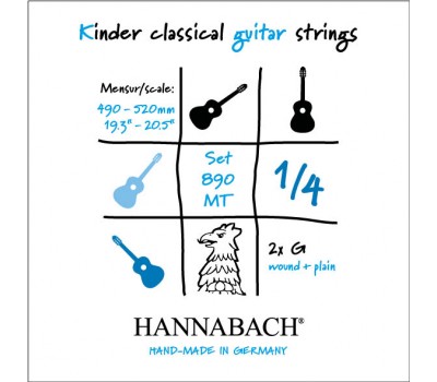 890MT14 Kinder Guitar Size Комплект струн для классической гитары 1/4, посеребренные, Hannabach