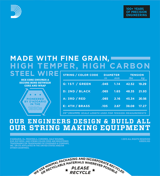 EXL165 XL NICKEL WOUND Струны для бас-гитары Long Regular Ligth Top Medium Bottom 45-105 D`Addario