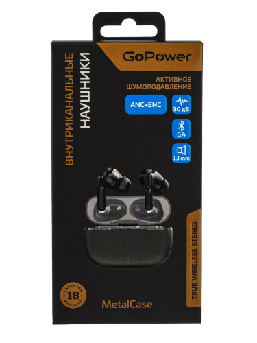 00-00035194 MetalCase Наушники внутриканальные, bluetooth 5.4 с микр. ANC+ENC, графит, GoPower