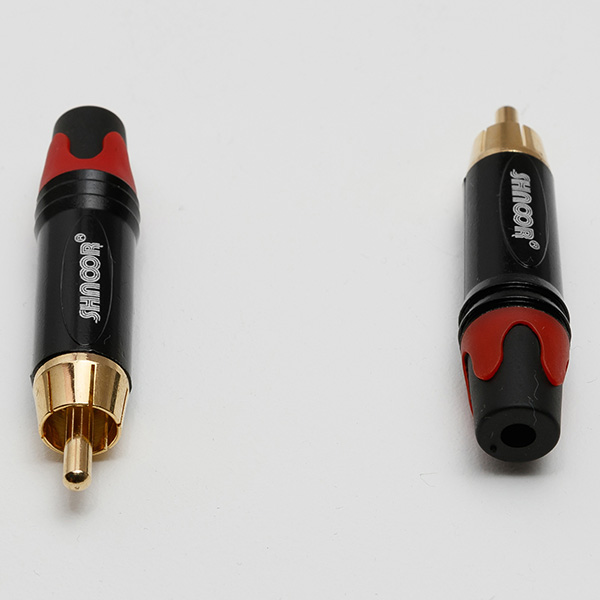SRCM-G-R  Разъем RCA тюльпан кабельный папа красный хвостовик. SHNOOR 