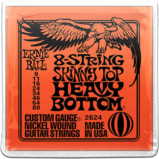 P02624 Комплект струн для 8-струнной электрогитары SKINNY TOP HEAVY BOTTOM, 9-80, Ernie Ball