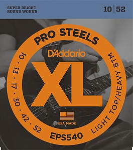 EPS540 XL PRO STEEL Комплект струн для электрогитары, Light Top/Heavy Bottom, 10-52, D`Addario