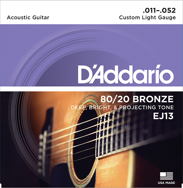 EJ13 BRONZE 80/20 Комплект струн для акустической гитары, бронза, Custom Light 11-52 D`Addario