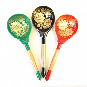 LHL7101 Ложка столовая полубаска роспись  "Золото", Хохлома