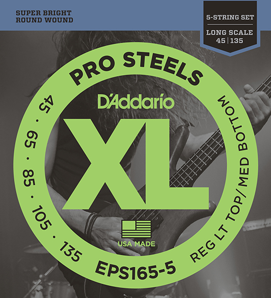 EPS165-5 ProSteels Комплект струн для 5-струнной бас-гитары, Custom Light, 45-135, D'Addario