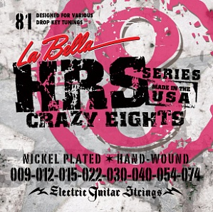 HRS-81 HRS Crazy Eights Комплект струн для 8-струнной электрогитары, никелированные, 9-74, La Bella