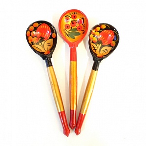 LHL6402 Деревянная ложка маленькая, роспись хохломская традиционная, Хохлома