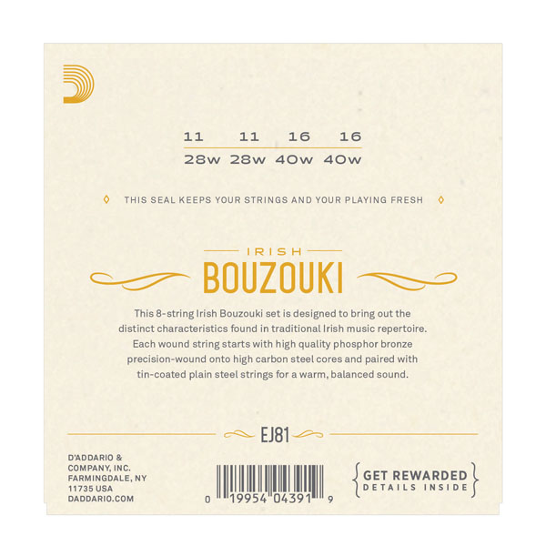 EJ81 Комплект струн для ирландского бузуки, фосфорная бронза, 11-40, D'Addario