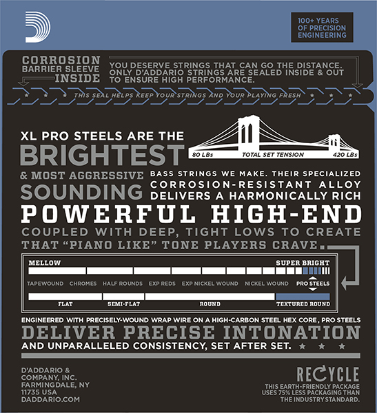 EPS165-5 ProSteels Комплект струн для 5-струнной бас-гитары, Custom Light, 45-135, D'Addario