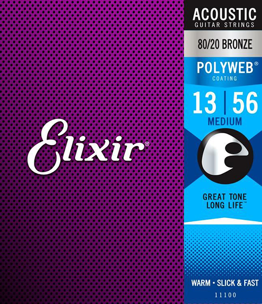 11100 POLYWEB Струны для акустической гитары, Medium, бронза 80/20, 13-56, Elixir