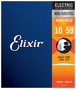 12074 NANOWEB Комплект струн для 7-струнной электрогитары, Light/Heavy 10-59, Elixir