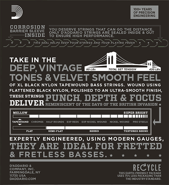 ETB92-5 Tapewound Комплект струн для 5-струнной бас-гитары, нейлон. опл, Medium, 50-135, D'Addario