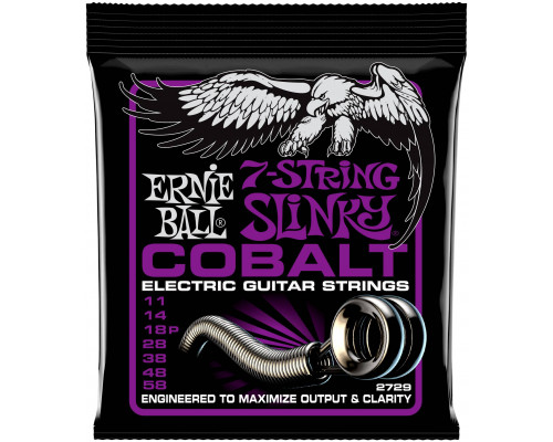 P02729 Комплект струн для 7-струнной электрогитары Cobalt Power Slinky, 11-58, Ernie Ball