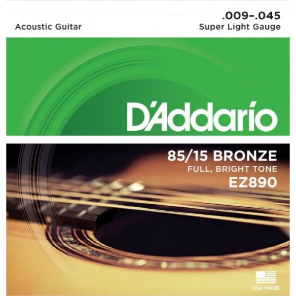 EZ890 AMERICAN BRONZE 85/15 Комплект струн для акустической гитары Super Light 9-45 D`Addario