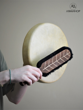 БШ-30Д Бубен шаманский мастеровой круглый, диаметр 30 см, с колотушкой, Laminor