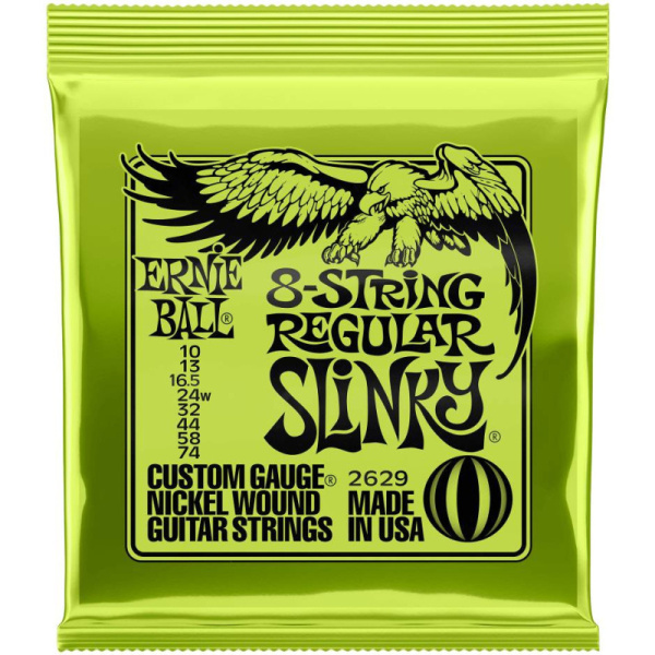 P02629 Nickel Wound Regular Slinky Комплект струн для 8-струнной электрогитары, 10-74, Ernie Ball 