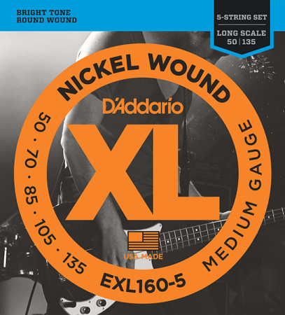 EXL160-5 XL NICKEL WOUND Комплект струн для 5-струнной бас-гитары Long Medium 50-135 D`Addario