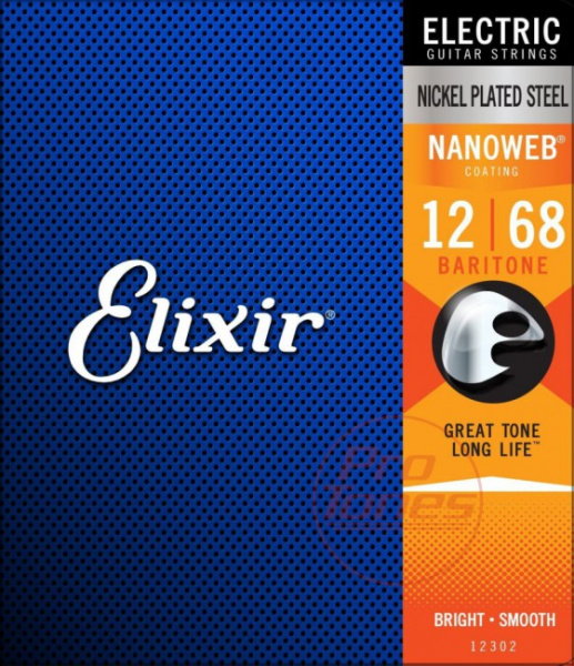 12302 NANOWEB Комплект струн для электрогитары, Baritone, 12-68, Elixir