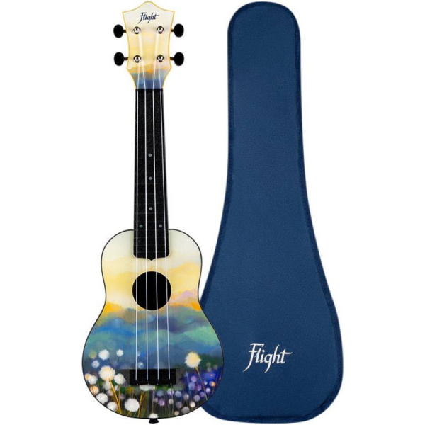 TUS-40 DANDELIONS Укулеле Travel, сопрано, корпус пластик, с рисунком, чехол в комплекте, FLIGHT 