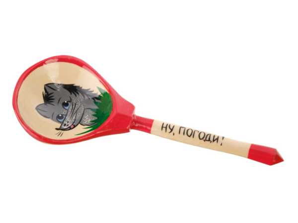 LHL6701 Деревянная ложка полубаская, роспись "Ну, погоди!", Хохлома