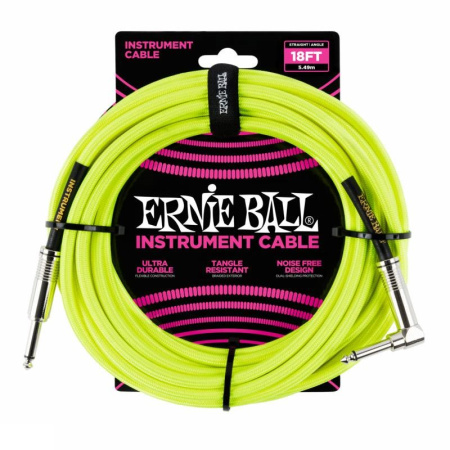 P06085 кабель инструментальный, оплетёный, 5,49 м, прямой/угловой джеки, жёлтый. ERNIE BALL