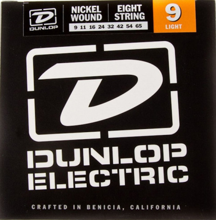 DEN0965 Комплект струн для 8-струнной электрогитары, никелированные, Light, 9-65, Dunlop