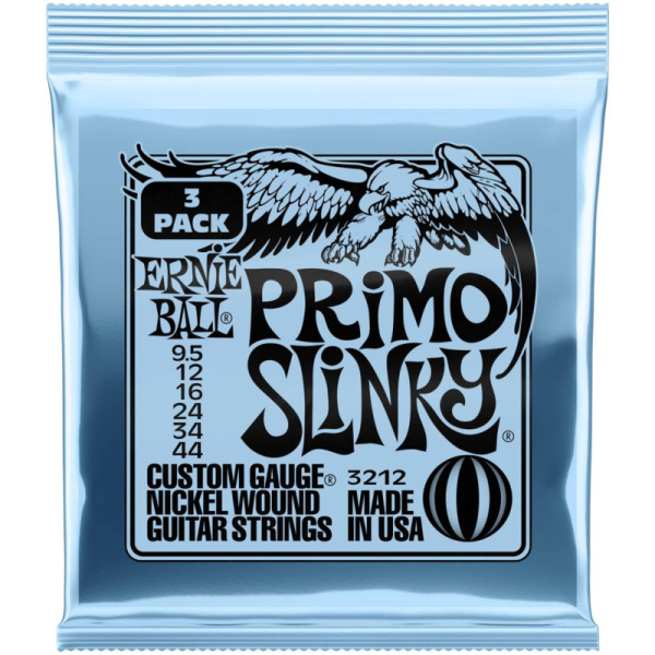 P03212 Nickel Wound Primo Slinky Набор из 3х комплектов струн для электрогитары, 9,5-44, Ernie Ball