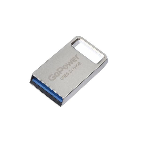 00-00027359 Mini Флеш-накопитель 64GB USB3.0, металл, серебряный, GoPower