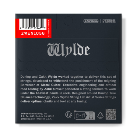 ZWEN1056 Zakk Wylde Комплект струн для электрогитары, никелированные, 10-56, Dunlop