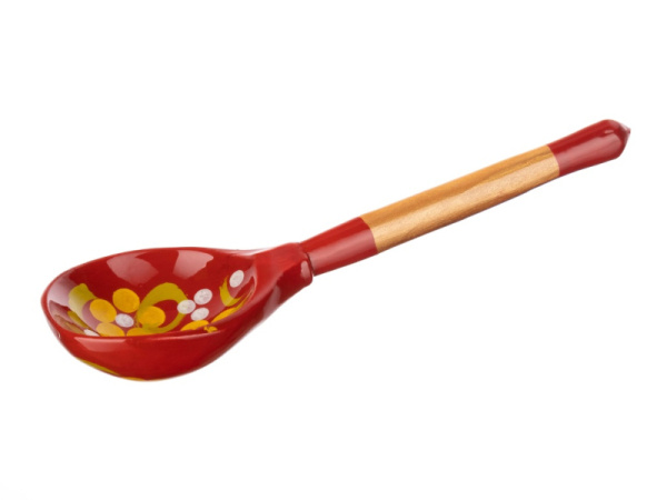 LHL6801 Деревянная ложка полубаская, роспись "Краснушка", Хохлома