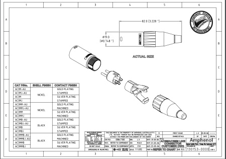AC3MB разъем XLR кабельный папа , 3 контак., штампованные контакты, цвет - черный, Amphenol