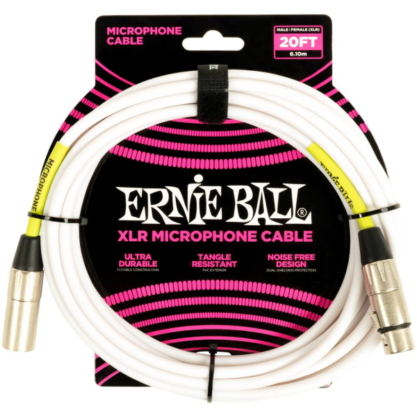 P06389 Кабель микрофонный, XLR - XLR, 6 м, белый. ERNIE BALL