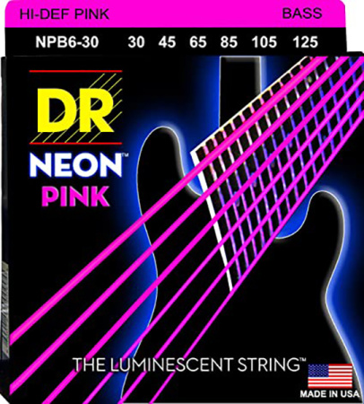 NPB6-30 Neon Pink Комплект струн для 6-струнной бас-гитары, никелированные, с покрытием, 30-125, DR