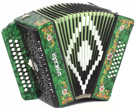 SZ51XYL-A-GR Гармонь "Шуйская" 25х25-III, зеленая, в комплекте мягкий чехол и ремни. Шуйская гармонь