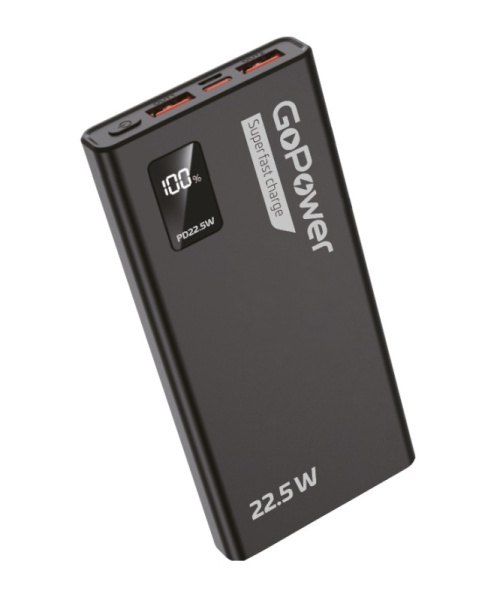 00-00029660 Внешний аккумулятор PB03-20 20000mAh 3.0A 22.5W 2USB/Type-C черный, GoPower
