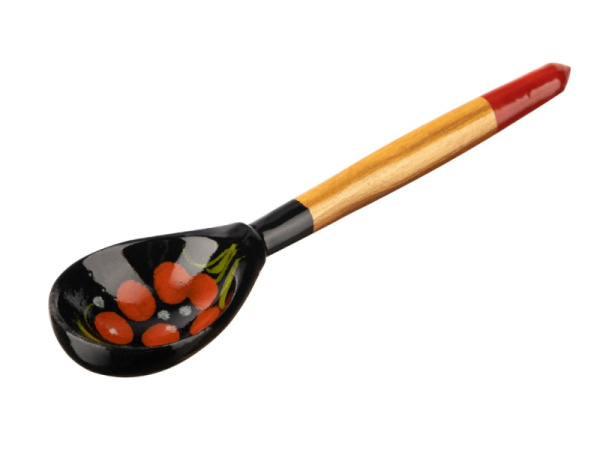 LHL6502 Деревянная ложка маленькая, роспись "Чернушка", Хохлома