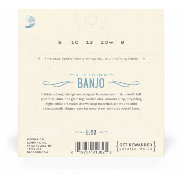 EJ60 Струны для банджо 9-20. D'ADDARIO 