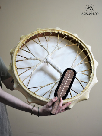 БШ-50Д Бубен шаманский мастеровой, диаметр 50 см, 14 резонаторов, с колотушкой, Laminor