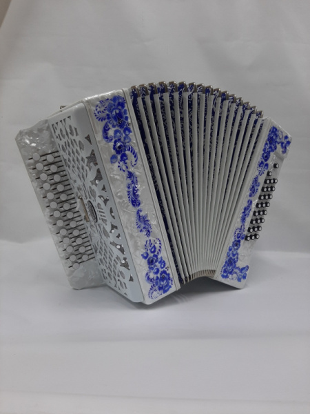 S32XL-A-WH Гармонь "Шуйская" 25х25-III-2, расцветка «Гжель», Шуйская гармонь