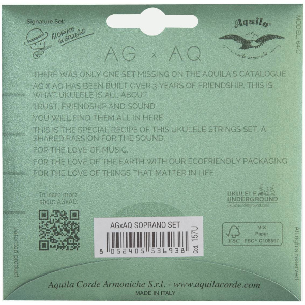 157U AGxAQ Комплект струн для укулеле сопрано (High G-C-E-A),  AQUILA