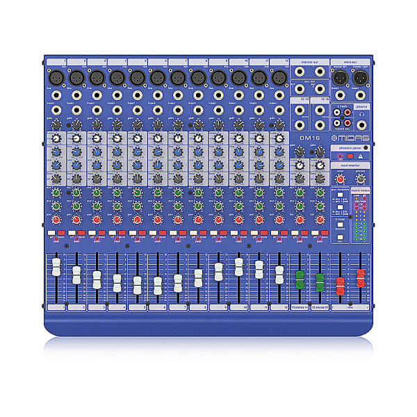 DM16 Аналоговый микшер, 16 каналов (2 стерео), 12 мик.преампов MIDAS, 12 инсертов, 2AUX, MIDAS