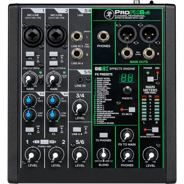 ProFX6v3 6-канальный микшер с процессором эффектов. MACKIE