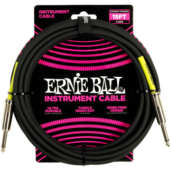 P06399 Кабель инструментальный с прямыми джеками, 4,57 метров, черный. Ernie Ball